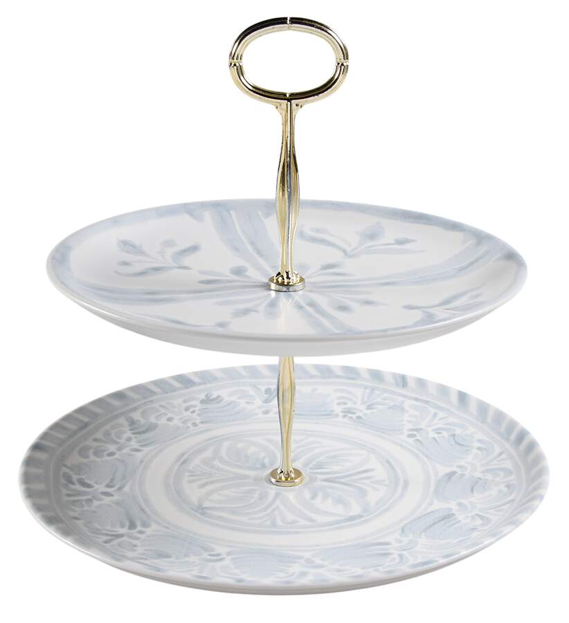 Chambray Tile 6 5/8"-10"  2 Tiered Serving Tray (Dp, Sp) HC by Pottery Barn China-1