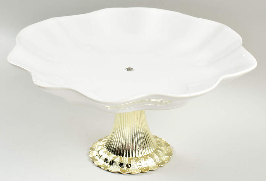 Floret Creamy White Cake Stand with 4"-5" Metal Pedestal  Hc by Portmeirion-1