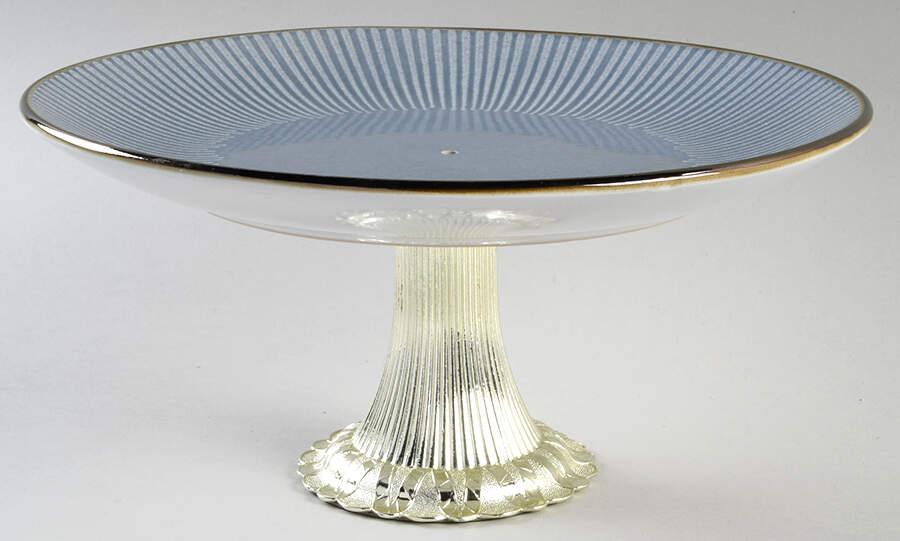 Arlie Blue Cake Stand with 4"-5" Metal Pedestal  Hc by Pfaltzgraff-1