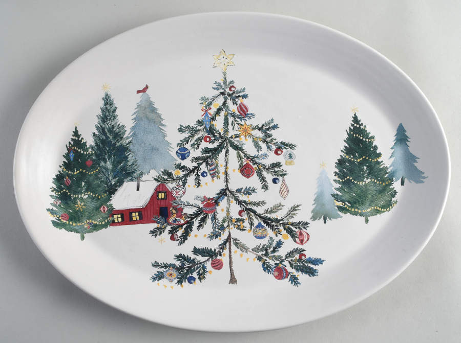 Christmas in the Country 15" Oval Serving Platter by Pottery Barn China-1