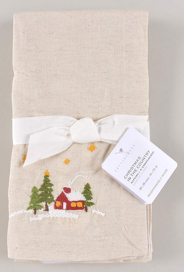 Christmas in the Country 20" Embroidered Linen Napkin - Set of 4 by Pottery Barn China-1