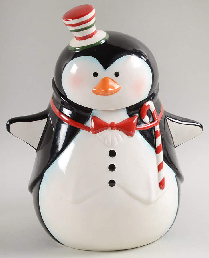 Christmas Penguin Figural Cookie Jar & Lid by Pier 1-1