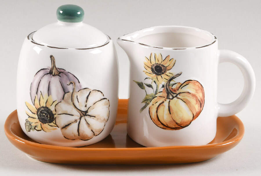 Pumpkin Mushroom Creamer & Sugar with Lid & Tray Set by Potter's Studio-1