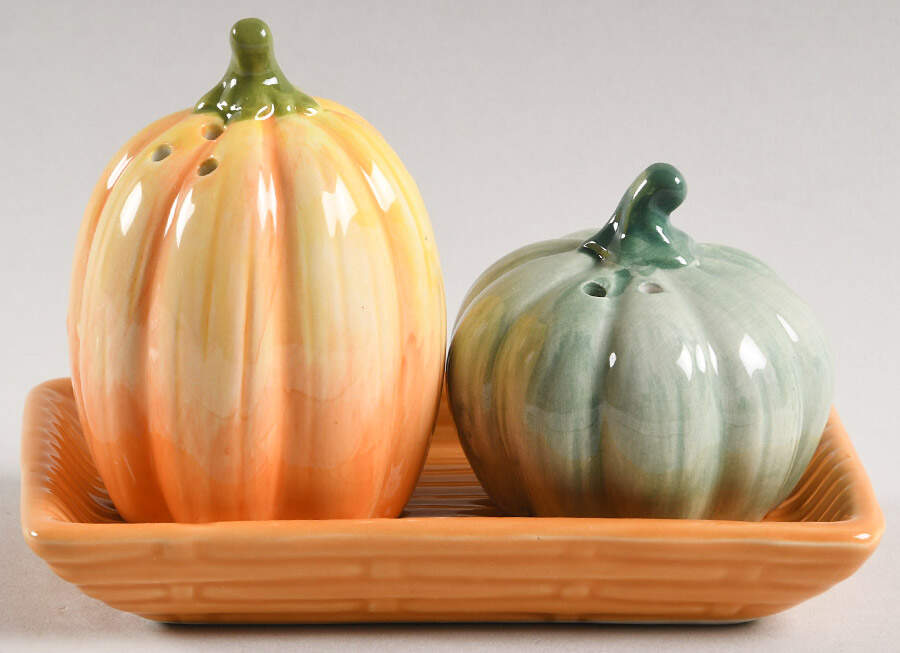 Pumpkin Mushroom Figural Salt and Pepper Tray Set by Potter's Studio-1