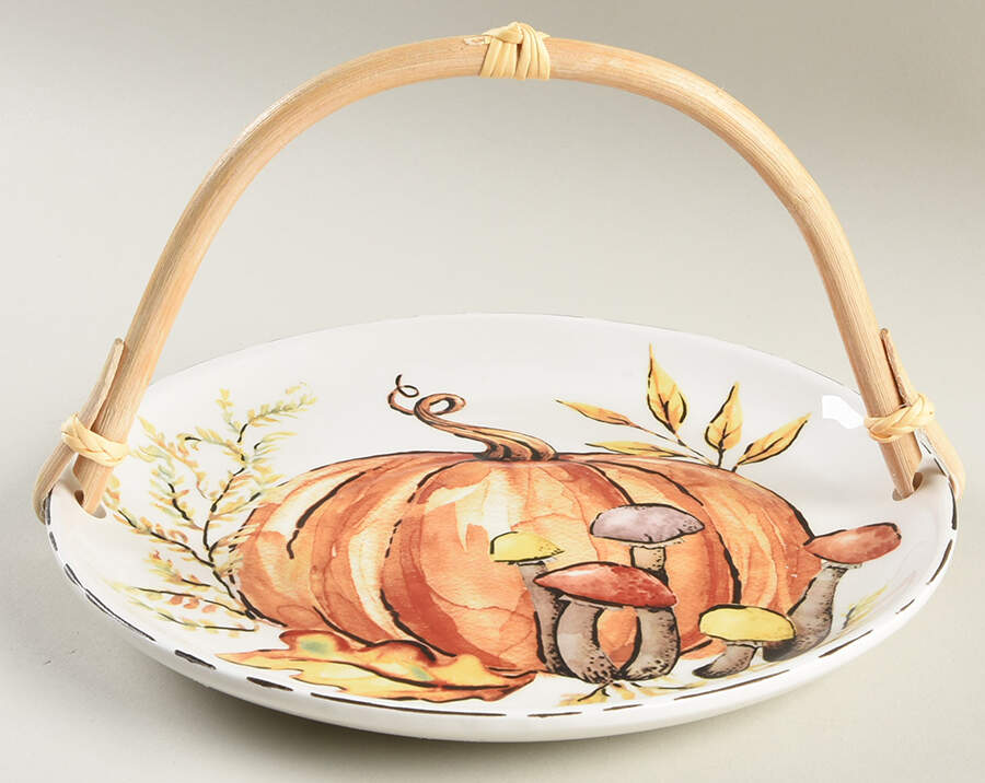 Pumpkin Mushroom 5 3/8"-5 5/8" Bamboo Handled Serving Plate  HC by Potter's Studio-1