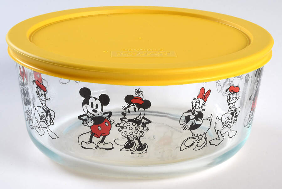 Mickey Mouse and Friends 7" Glassware Storage Bowl & Lid by Pyrex-1