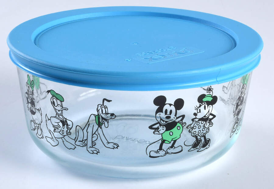 Mickey Mouse and Friends 6" Glassware Storage Bowl & Lid by Pyrex-1