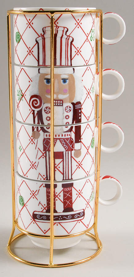 Nutcracker Stackable Mug - Set of 4 & Metal Holder by Potter's Studio-1