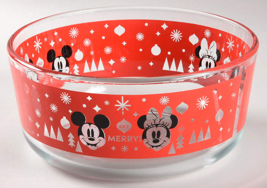 Mickey Mouse Christmas 7" Glassware Storage Bowl No Lid by Pyrex-1