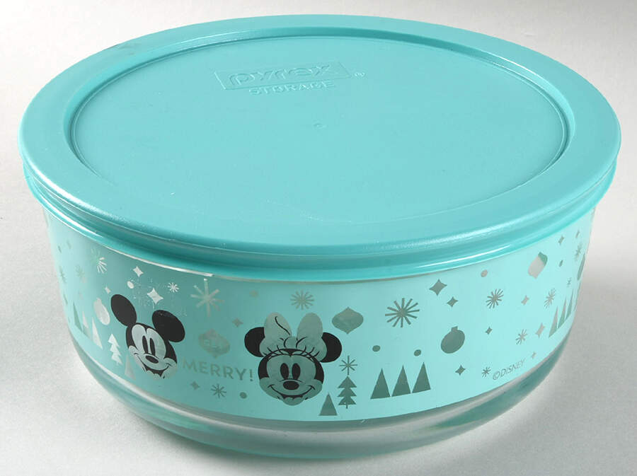 Mickey Mouse Christmas 7" Glassware Storage Bowl & Lid by Pyrex-1