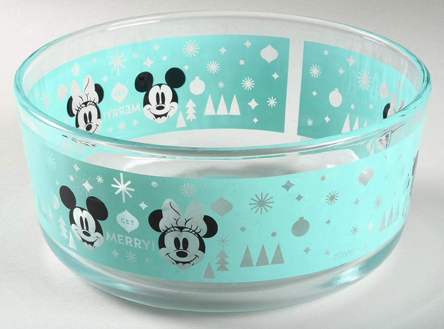 Mickey Mouse Christmas 7" Glassware Storage Bowl No Lid by Pyrex-1
