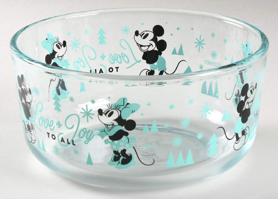 Mickey Mouse Christmas 6" Glassware Storage Bowl No Lid by Pyrex-1