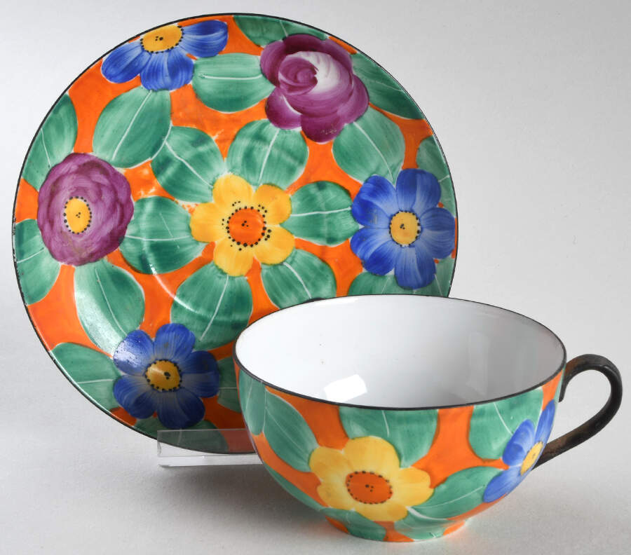 Moravian Art Flat Cup & Saucer Set by Phoenix (Czech)-1