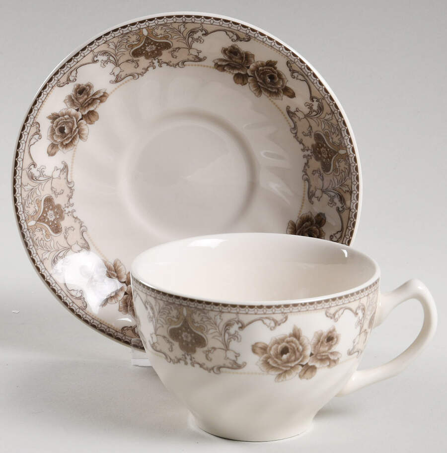 Rose Brown Flat Cup & Saucer Set by Palate & Plate-1