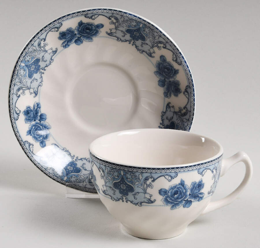 Rose Blue Flat Cup & Saucer Set by Palate & Plate-1
