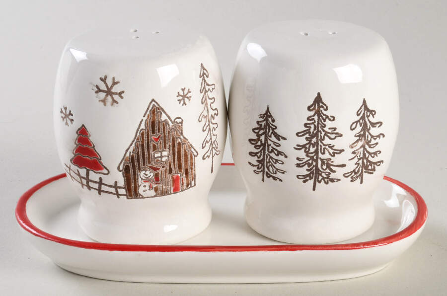 Ski Village (3 Pc) Salt & Pepper Tray Set by Potter's Studio-1
