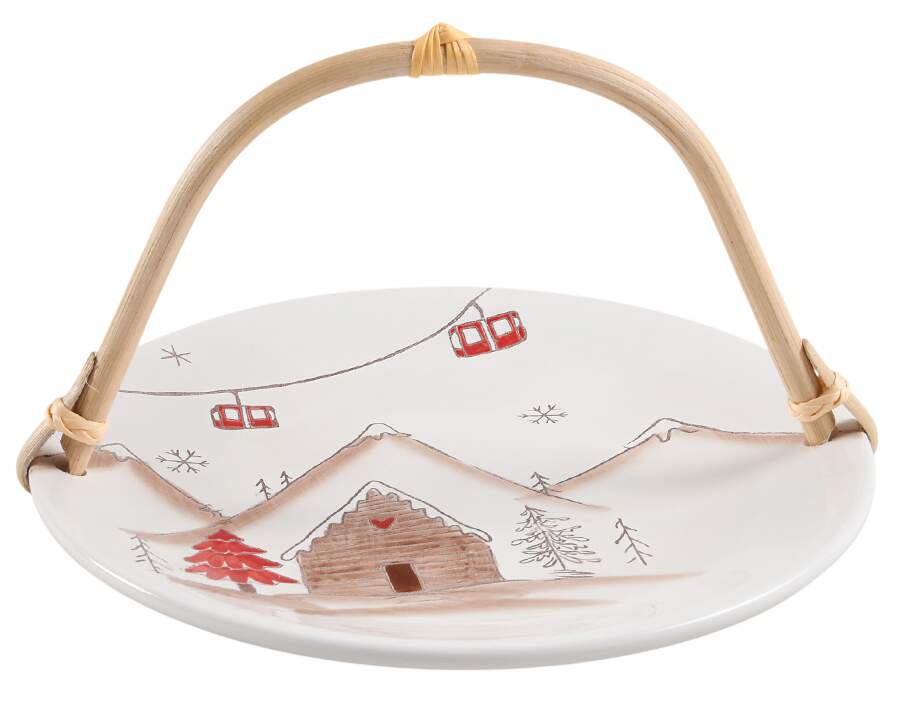 Ski Village 5 3/8"-5 5/8" Bamboo Handled Serving Plate  HC by Potter's Studio-1