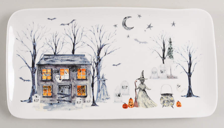 Midnight Haunted House 14" Rectangular Serving Platter by Potter's Studio-1