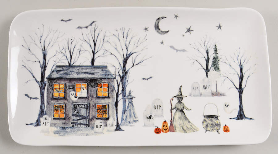 Midnight Haunted House 13" Rectangular Serving Platter by Potter's Studio-1