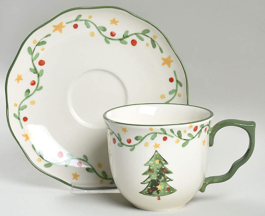 Vintage Christmas Flat Cup & Saucer Set by Potter's Studio-1