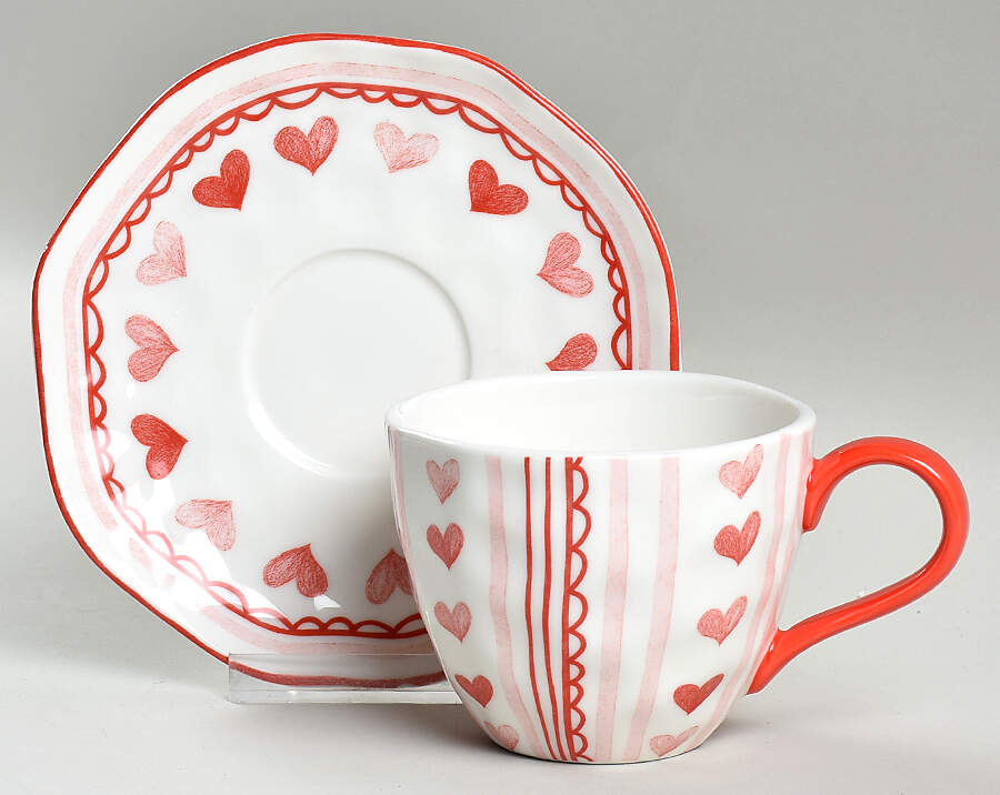 Pink Heart Flat Cup & Saucer Set by Potter's Studio-1
