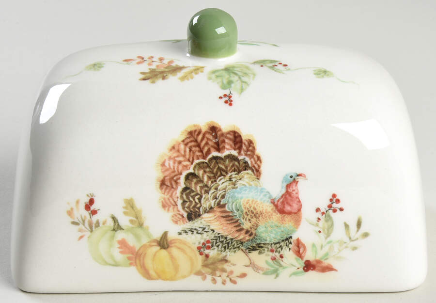 Colorful Turkey Lid for Rectangular Butter by Potter's Studio-1