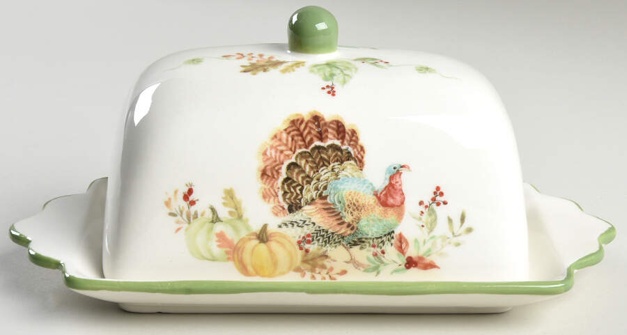 Colorful Turkey Rectangular Covered Butter by Potter's Studio-1