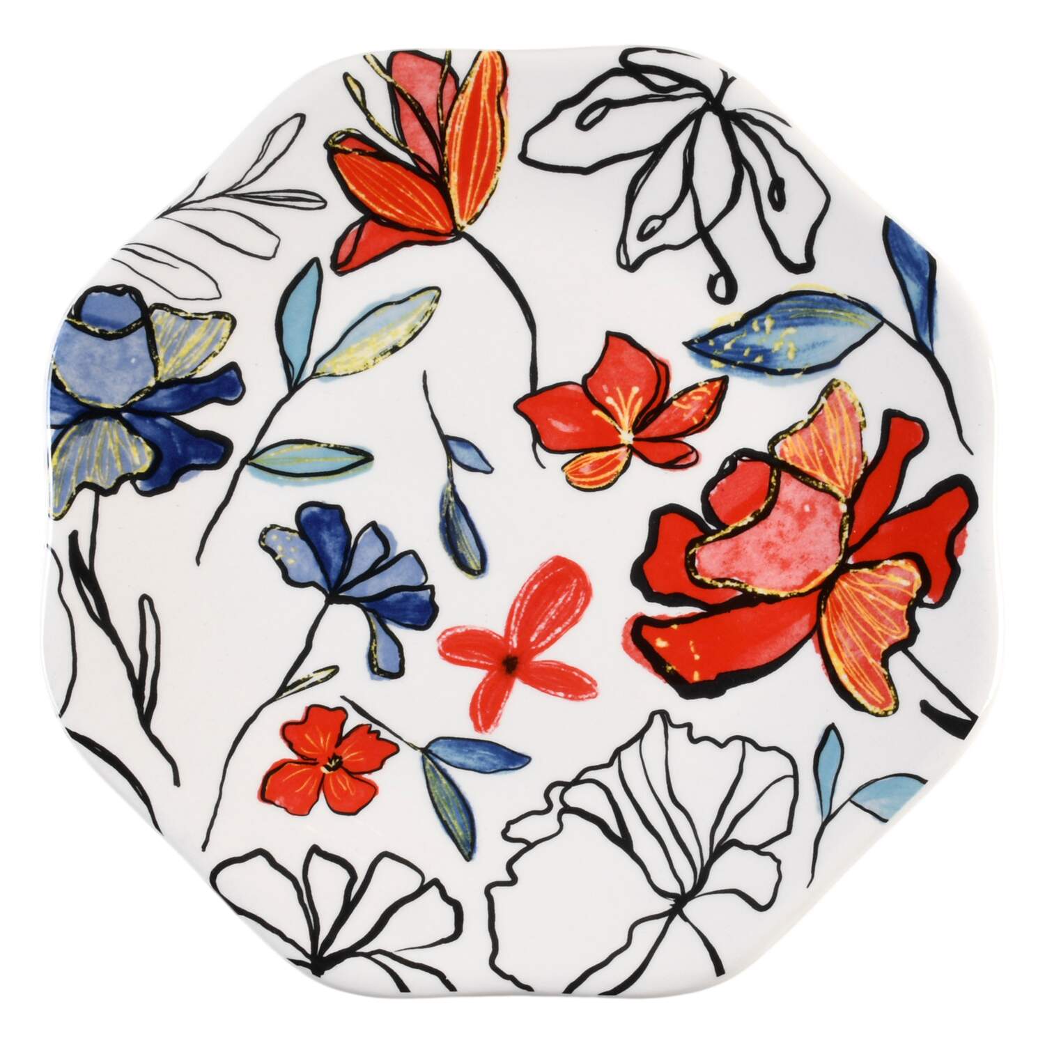 Flower Red Blue Watercolor Salad Plate by Potter's Studio-1