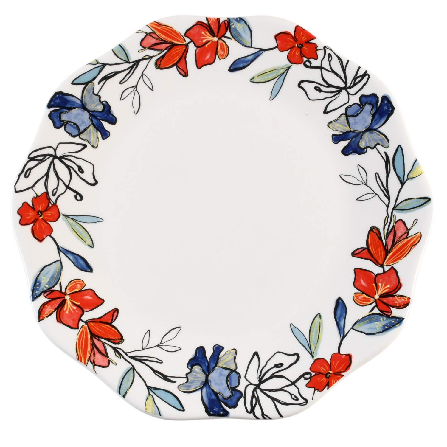 Flower Red Blue Watercolor Dinner Plate by Potter's Studio-1