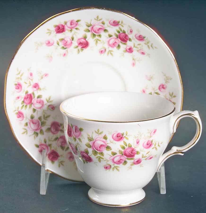 Cascade Roses Footed Cup & Saucer Set by Queen Anne (England)-1