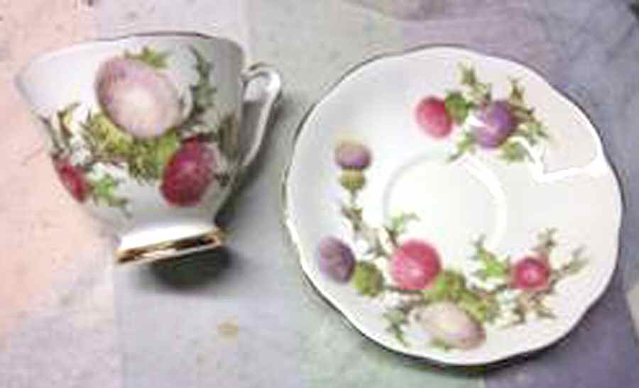 Dundee Thistle Footed Cup & Saucer Set by Queen Anne (England)-1
