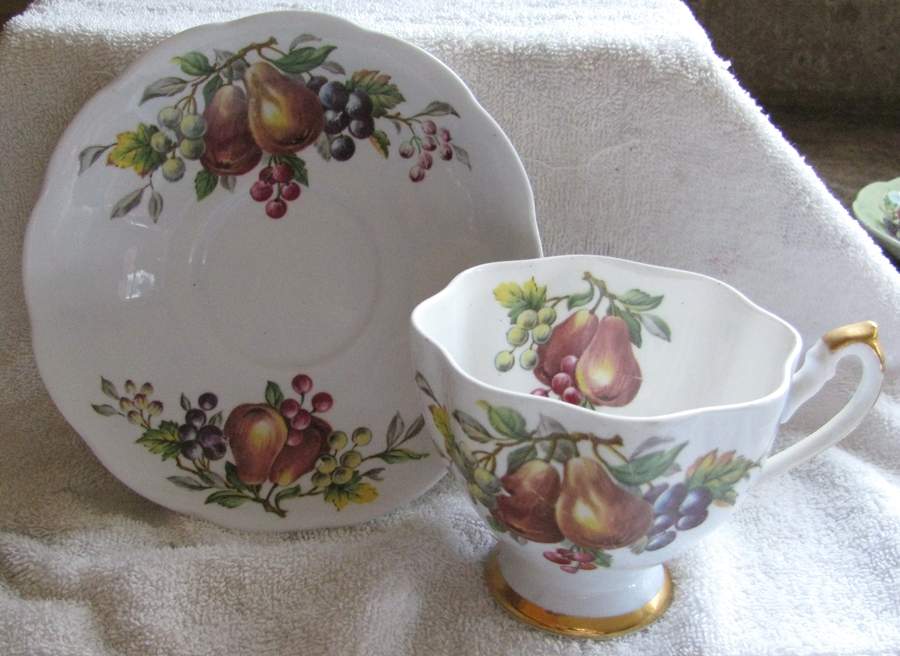 Fruit Series Footed Cup & Saucer Set by Queen Anne (England)-1