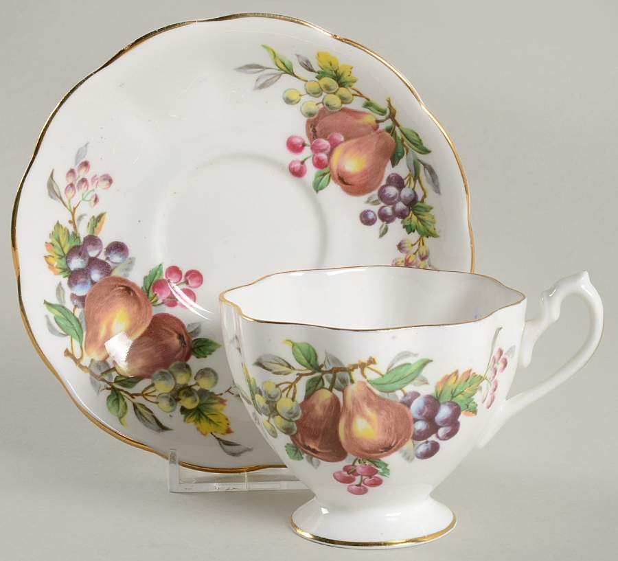 Fruit Series Footed Cup & Saucer Set by Queen Anne (England)-1