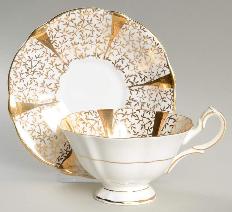 Gold Lace Footed Cup & Saucer Set by Queen Anne (England)-1
