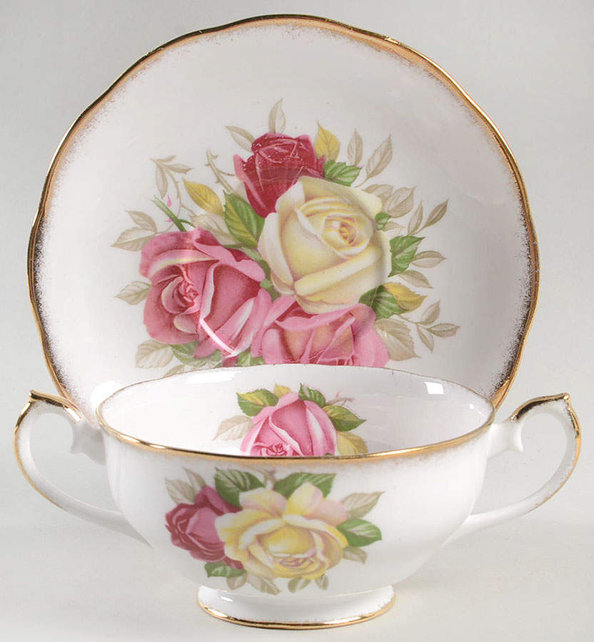Lady Sylvia Footed Cream Soup Bowl & Saucer Set by Queen Anne (England)-1