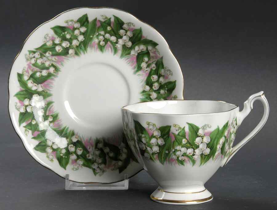 Lily of The Valley Footed Cup & Saucer Set by Queen Anne (England)-1