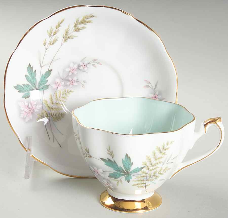 Louise (Green Center) Footed Cup & Saucer Set by Queen Anne (England)-1