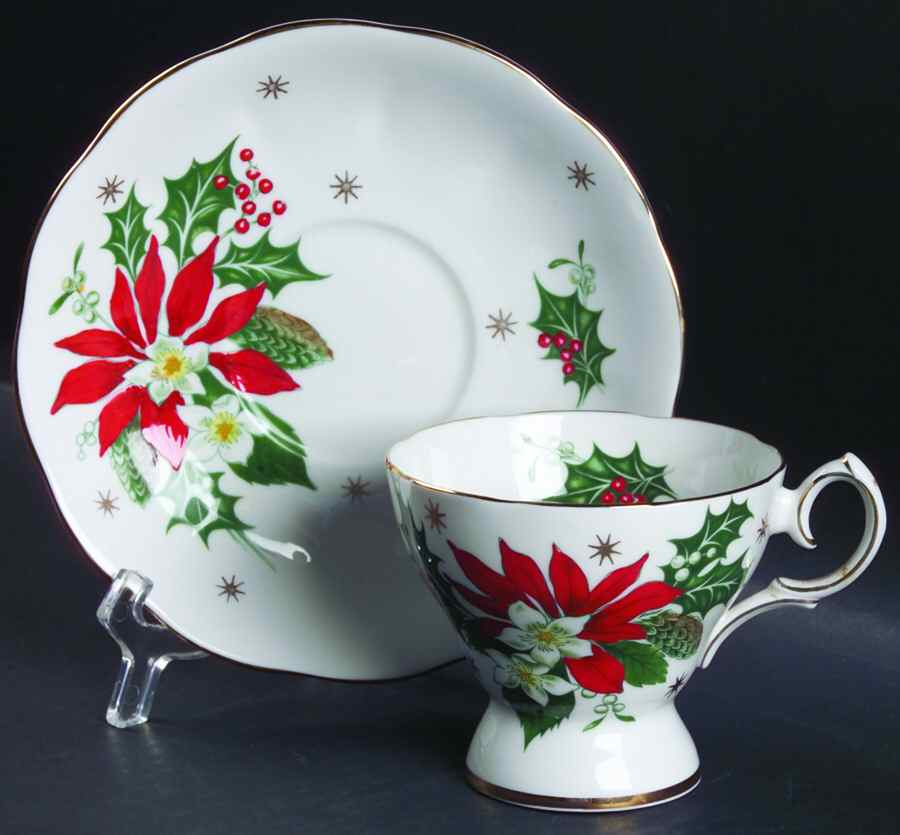 Noel (Gold Trim) Musical Footed Cup & Saucer Set by Queen Anne (England)-1