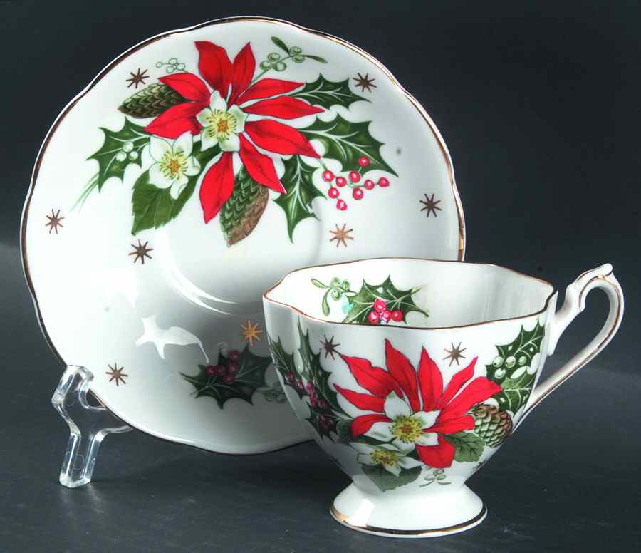 Noel (Gold Trim) Footed Cup & Saucer Set by Queen Anne (England)-1