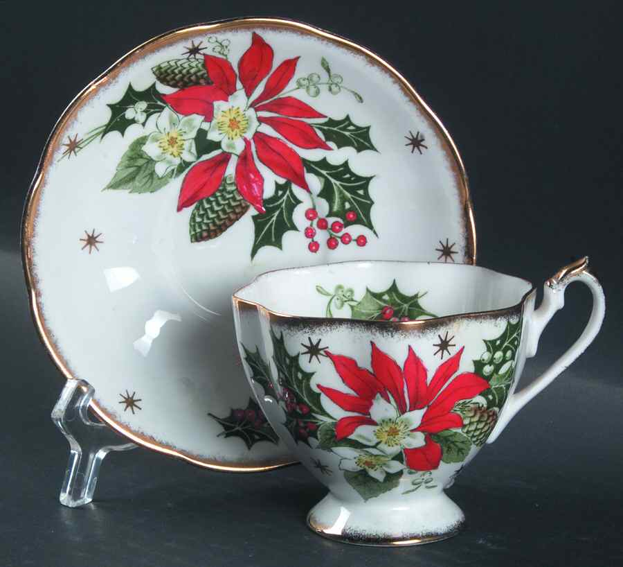Noel (Gold Trim) Footed Cup & Saucer Set by Queen Anne (England)-1