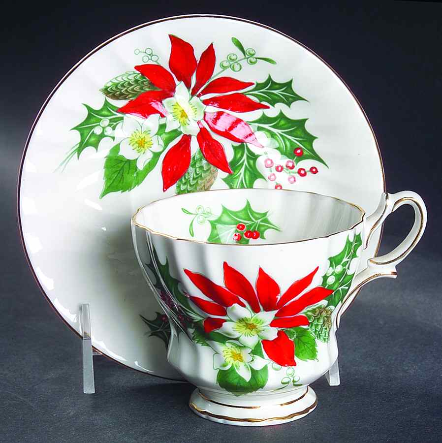 Noel (Gold Trim) Footed Cup & Saucer Set by Queen Anne (England)-1