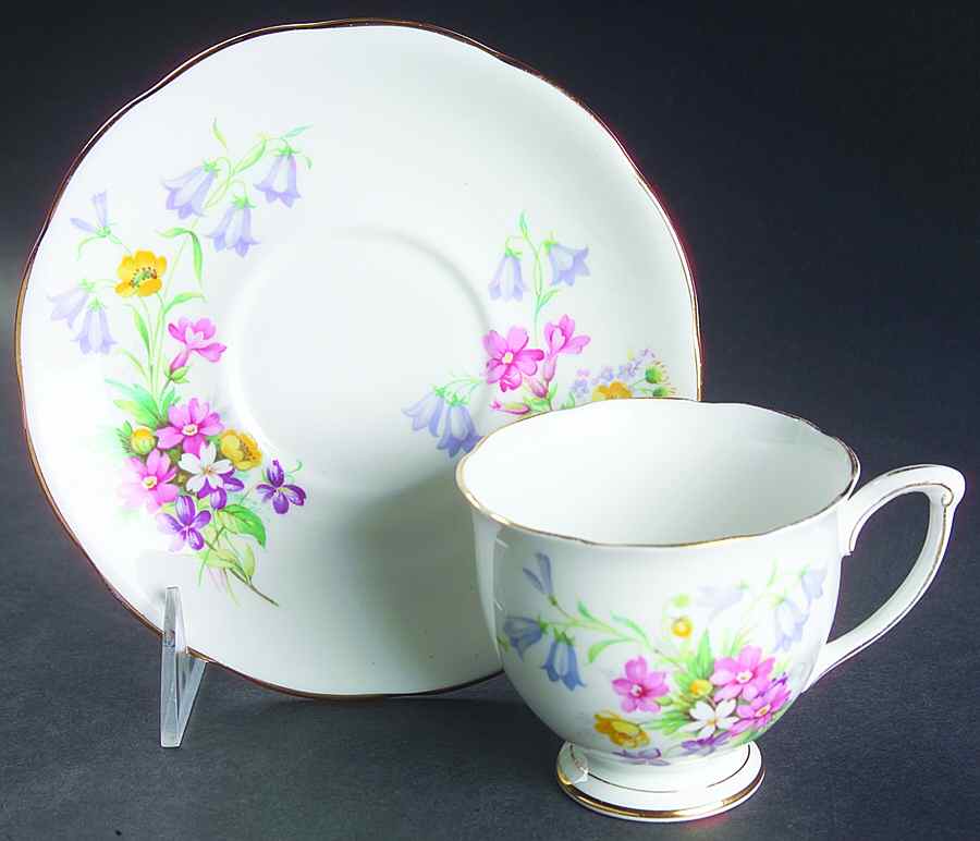 Old Country Spray Footed Cup & Saucer Set by Queen Anne (England)-1