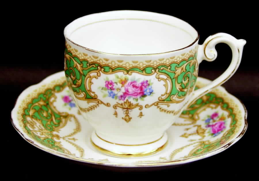 Regency Green Footed Cup & Saucer Set by Queen Anne (England)-1