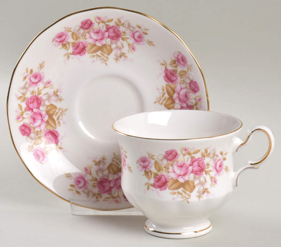 Rose Garden Footed Cup & Saucer Set by Queen Anne (England)-1