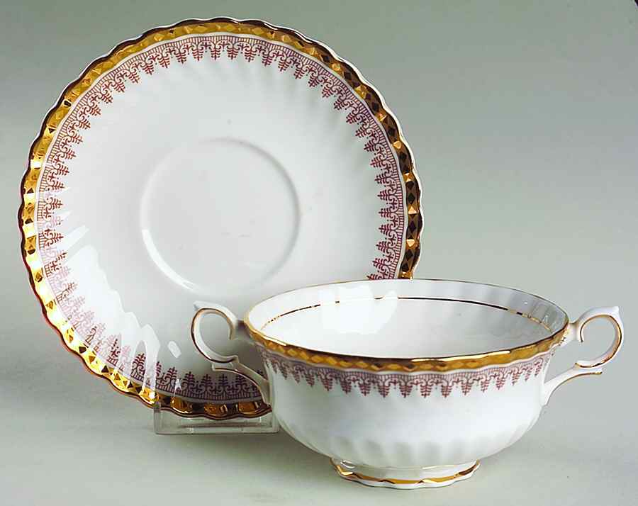 Tiara Footed Cream Soup Bowl & Saucer Set by Queen Anne (England)-1