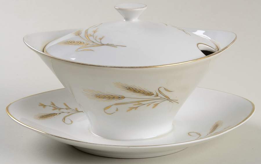 Whispering Wheat Gravy Boat w/Attached Underplate & Lid by Quality Crafts-1