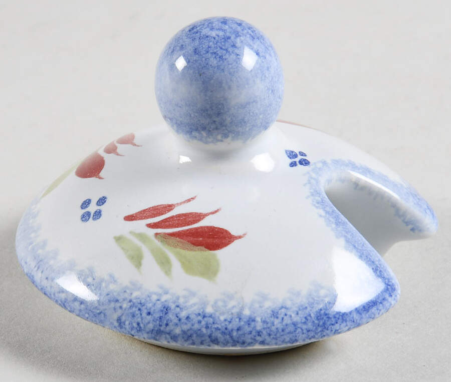 Fleuri Royal Lid for Mustard w/Attached Open Salt & Pepper by Quimper-1