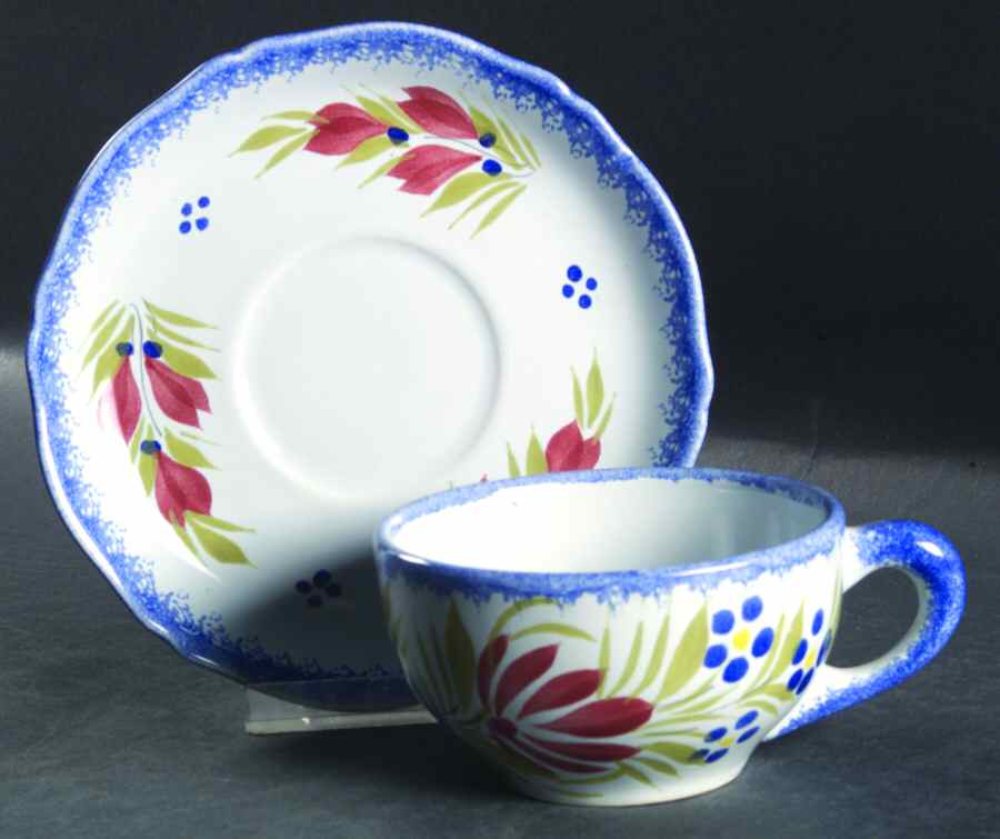 Fleuri Royal Flat Cup & Saucer Set by Quimper-1