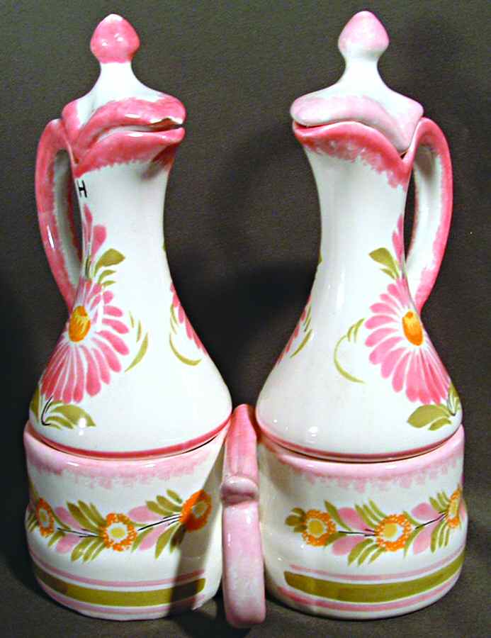 Fleuri Rose Vinegar and Oil Tray Set by Quimper-1