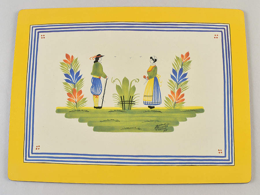 Henriot (Lady Or Man Center) Rectangular Placemat w/Felt Backing by Quimper-1